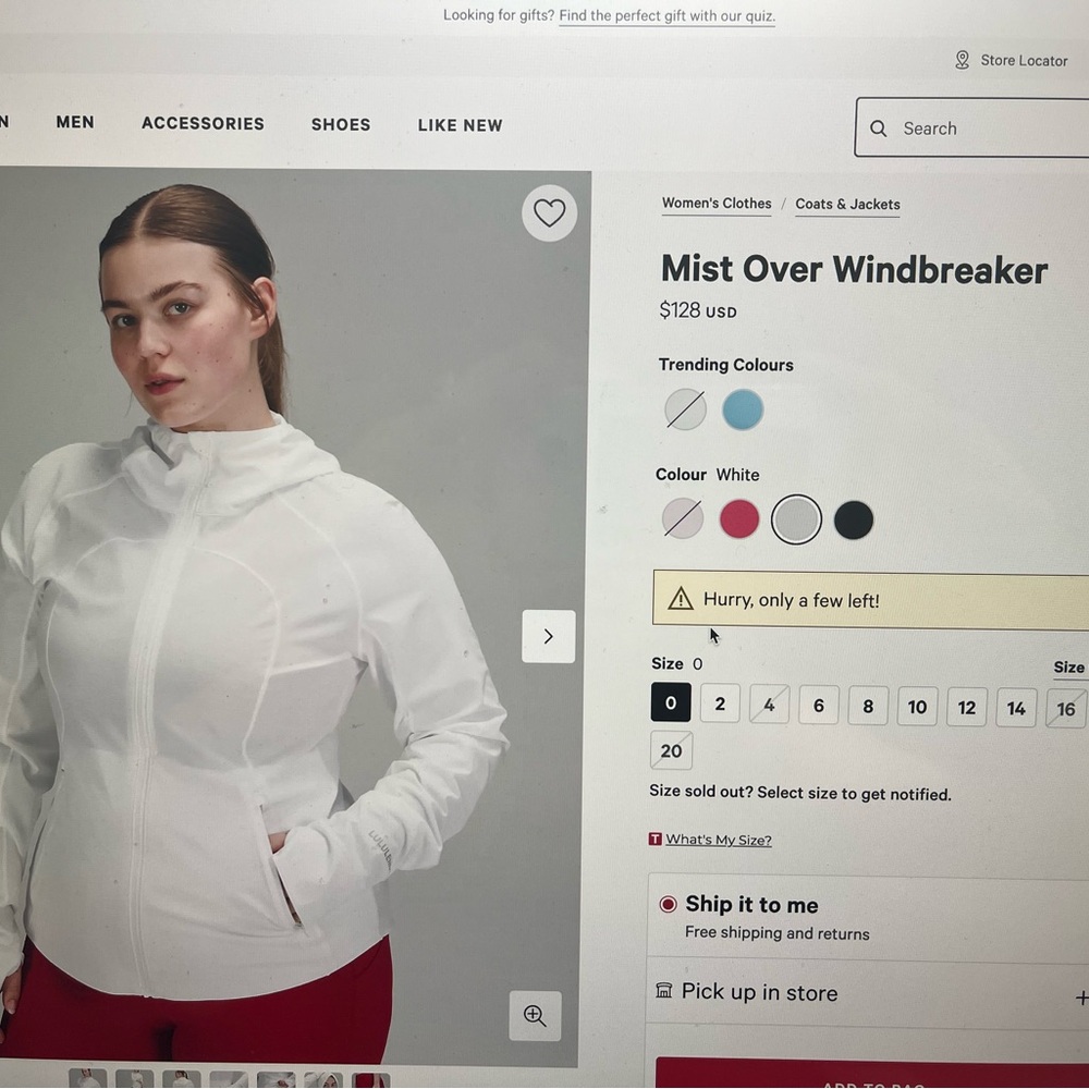 Lululemon Mist Over Jacket white size 4 running small long sleeve